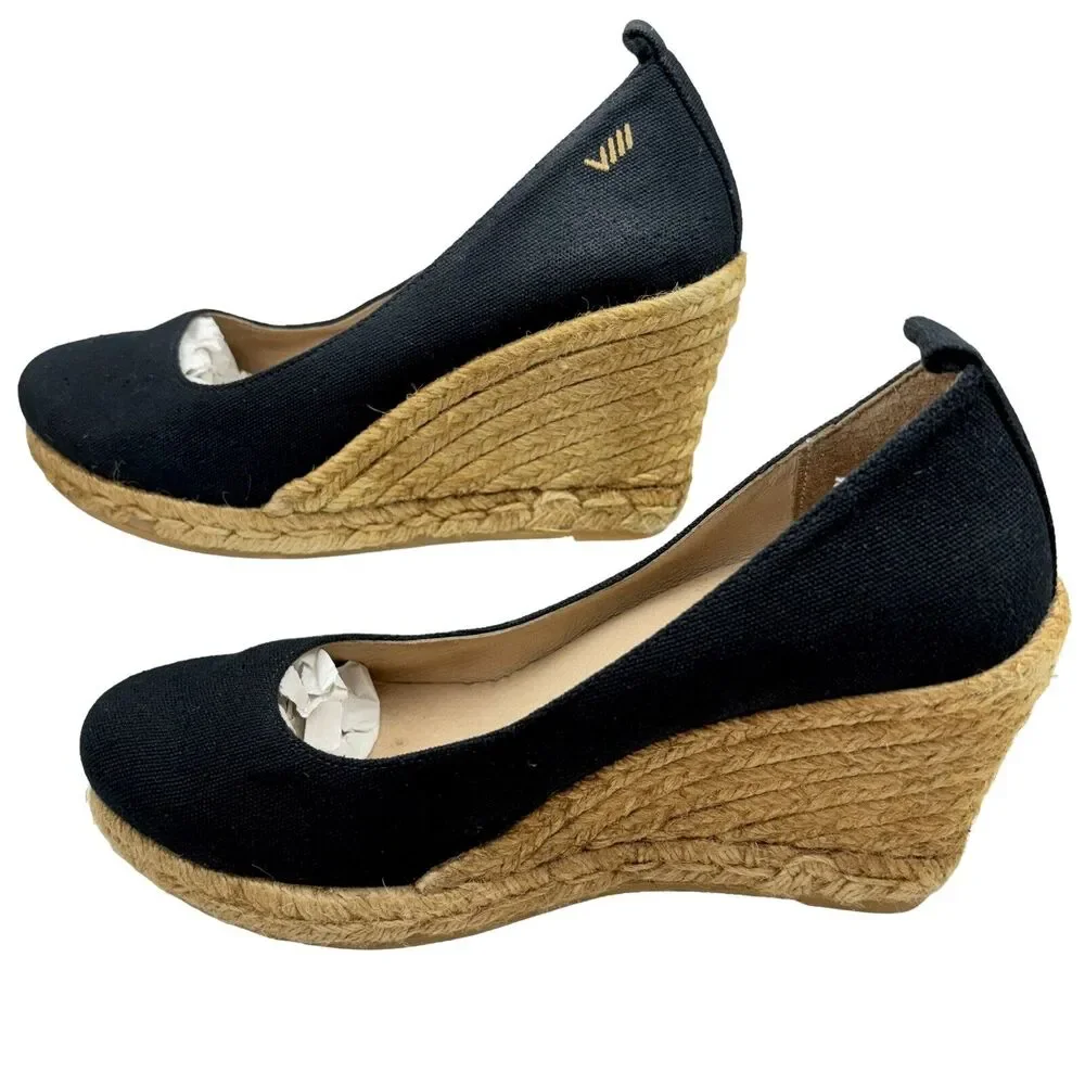 Viscata Barcelona Wedge Womens 10 US 41 EU Roses Black‎ Canvas Espadrilles Shoes